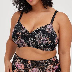 Torrid Lightly Lined Everyday Wire-Free Bra Lace Floral with 360° Back Smoothing